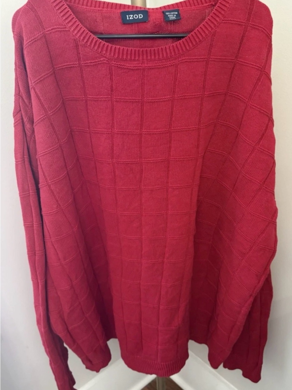 Izod Red Textured Grid Crewneck Sweater Men’s 3XL 100% Cotton